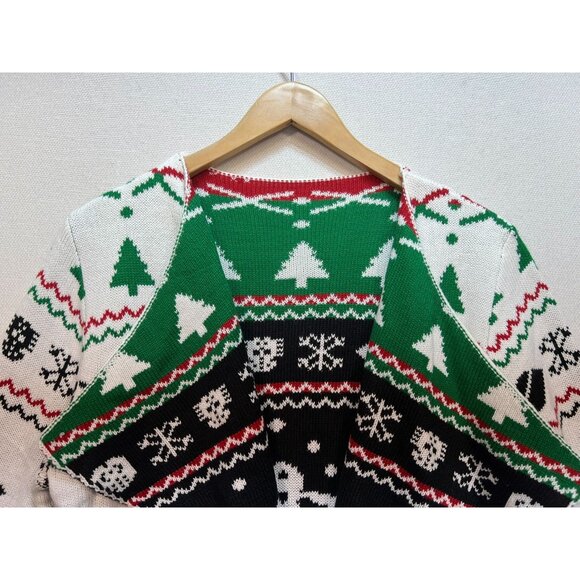 Womens Open Front Cardigan Sweater Medium Christmas Snowland Turndown Collar - Picture 2 of 9